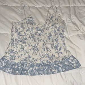Floral Blue and White Women's Top